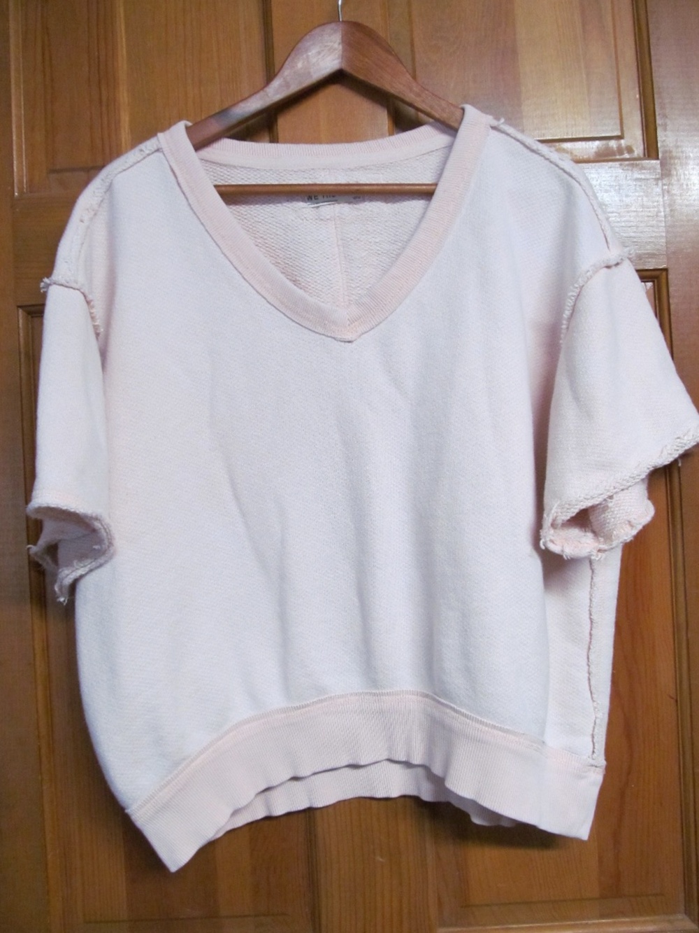WE THE FREE V-Neck Crop Short Sleeve French Terry Distressed Sweatshirt Medium